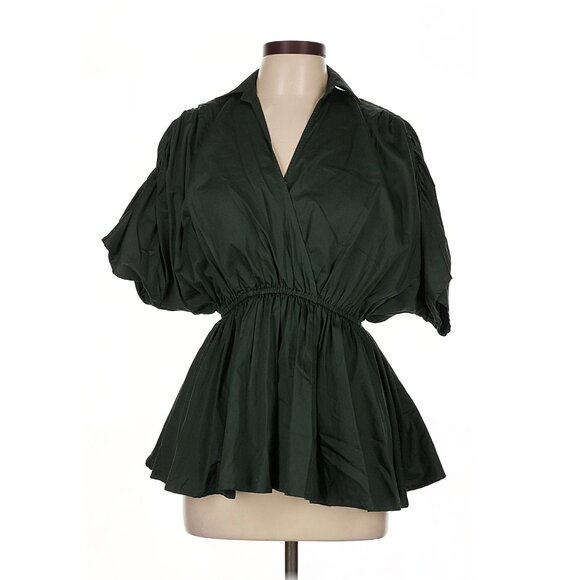 Cord Studio Surplice Crossover Short Sleeve Blouse Green Large Extra Large - Picture 1 of 3